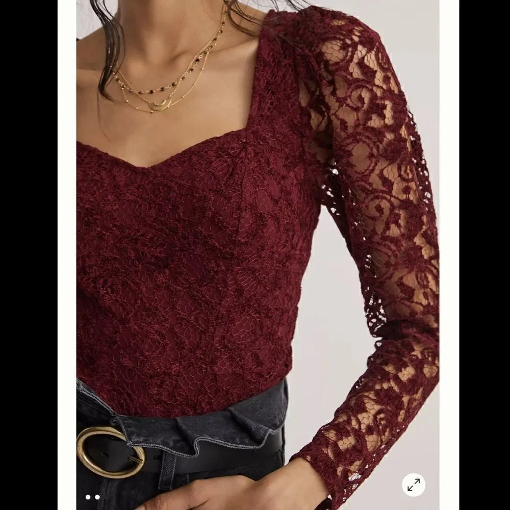 NWT Anthropologie Sweetheart Lace Top Medium Wine
